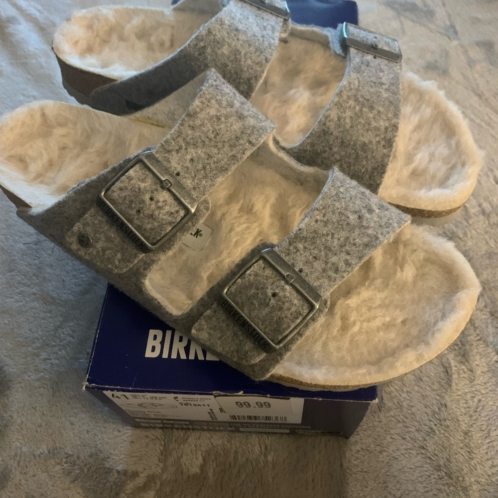 Birkenstock Arizona Rivet light grey wool Sandals